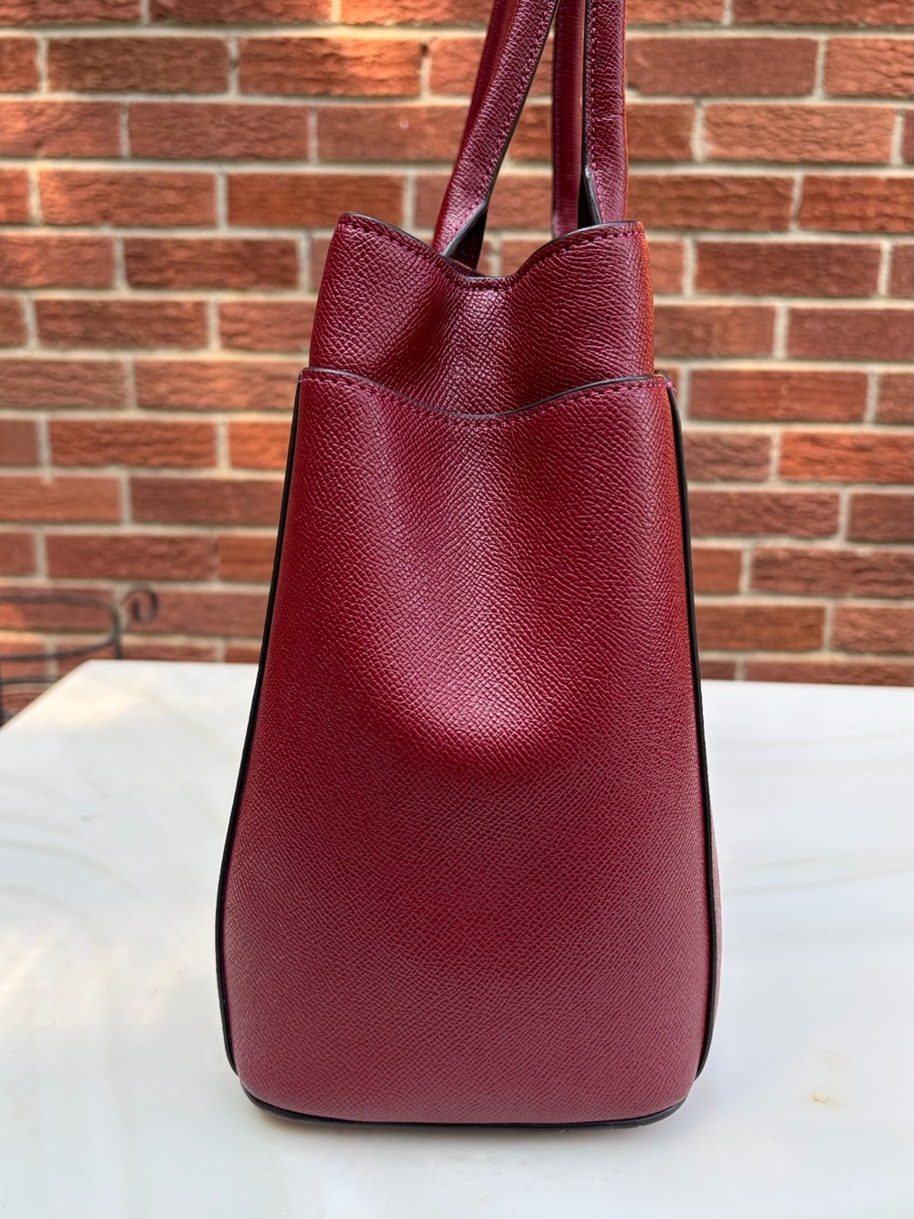 Coach Dark Cherry Red Leather Tote with Gold Hardware - Picture 3 of 16